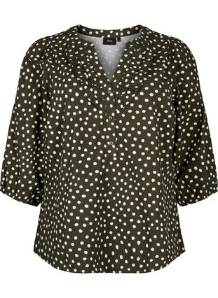 Bawelniana bluzka w groszki z rekawem 3/4, Forest Night Dot, Packshot image number 0