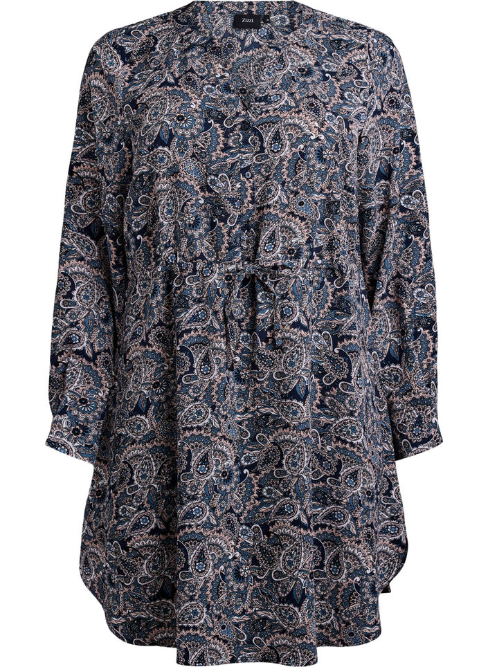 Sukienka do kolan z wiazanym paskiem, Beżowy, Packshot image number 0