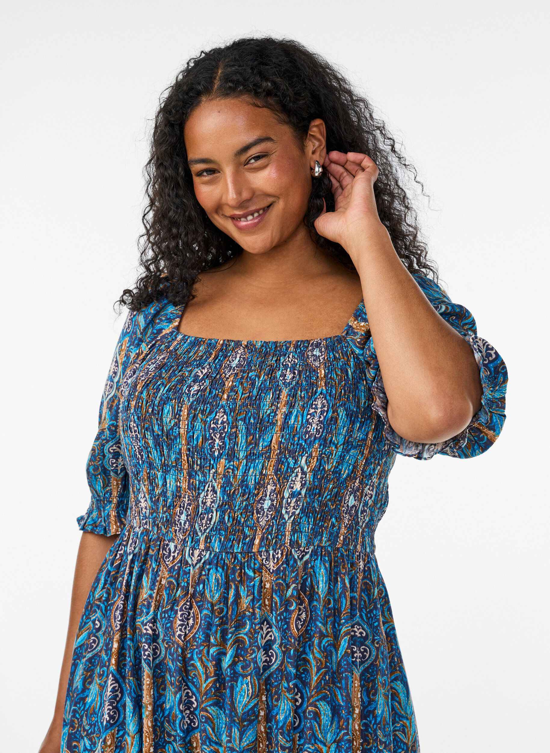 ZizziLetnia sukienka z wiskozy z nadrukiem paisley, Niebieskie, Model image number 2