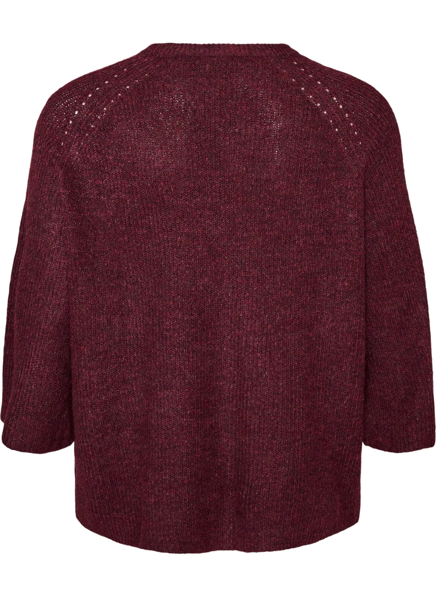 ZizziPrazkowany sweter z rekawami 3/4, Czerwony, Packshot image number 1