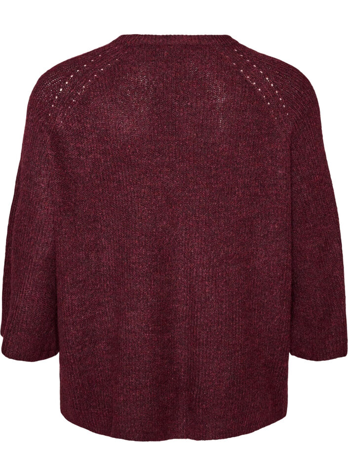 Prazkowany sweter z rekawami 3/4, Czerwony, Packshot image number 1
