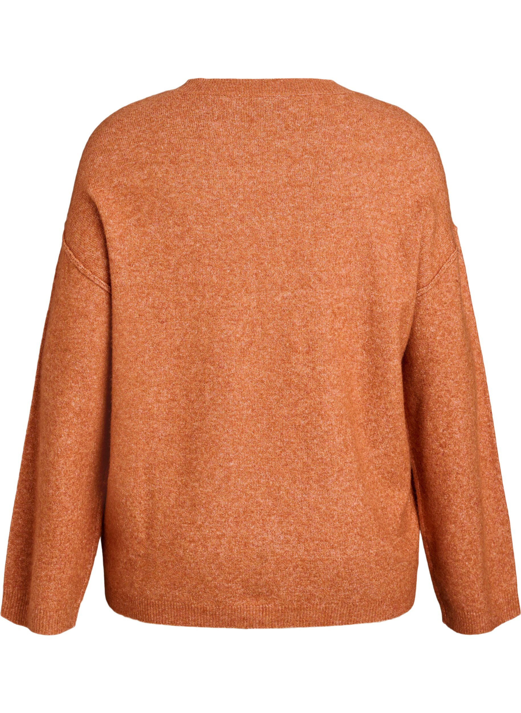 ZizziLuzny dzianinowy sweter z widocznymi szwami, Pomarańczowy, Packshot image number 1