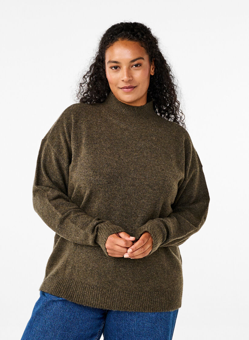 Dzianinowa welniana bluzka ze stójka, Sea Turtle Mel., Model image number 0