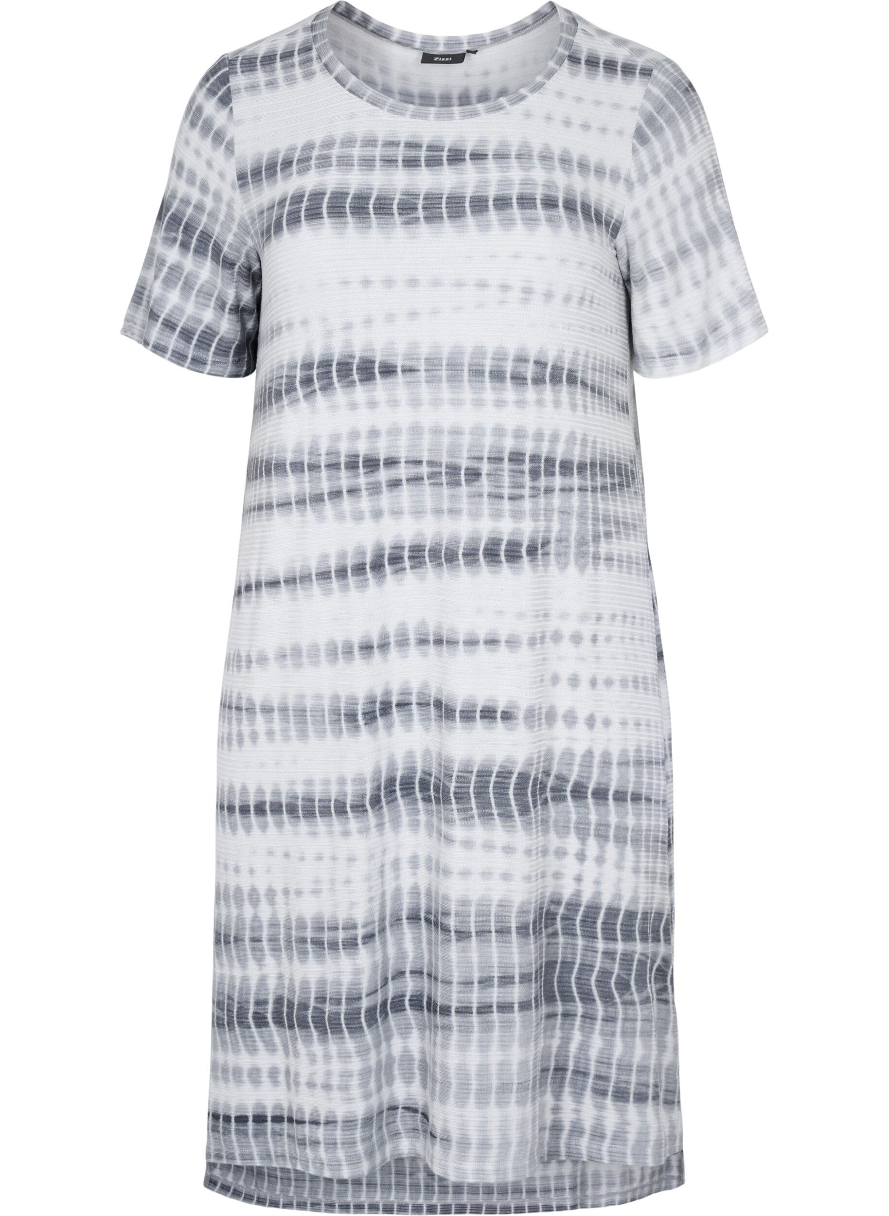 Zizzi Short-sleeved viscose dress with tie-dye print, White, Black Tie Dye, Packshot image number 0