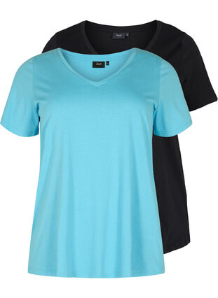 2-pack podstawowa koszulka bawelniana, Bonnie Blue/Black, Packshot image number 0