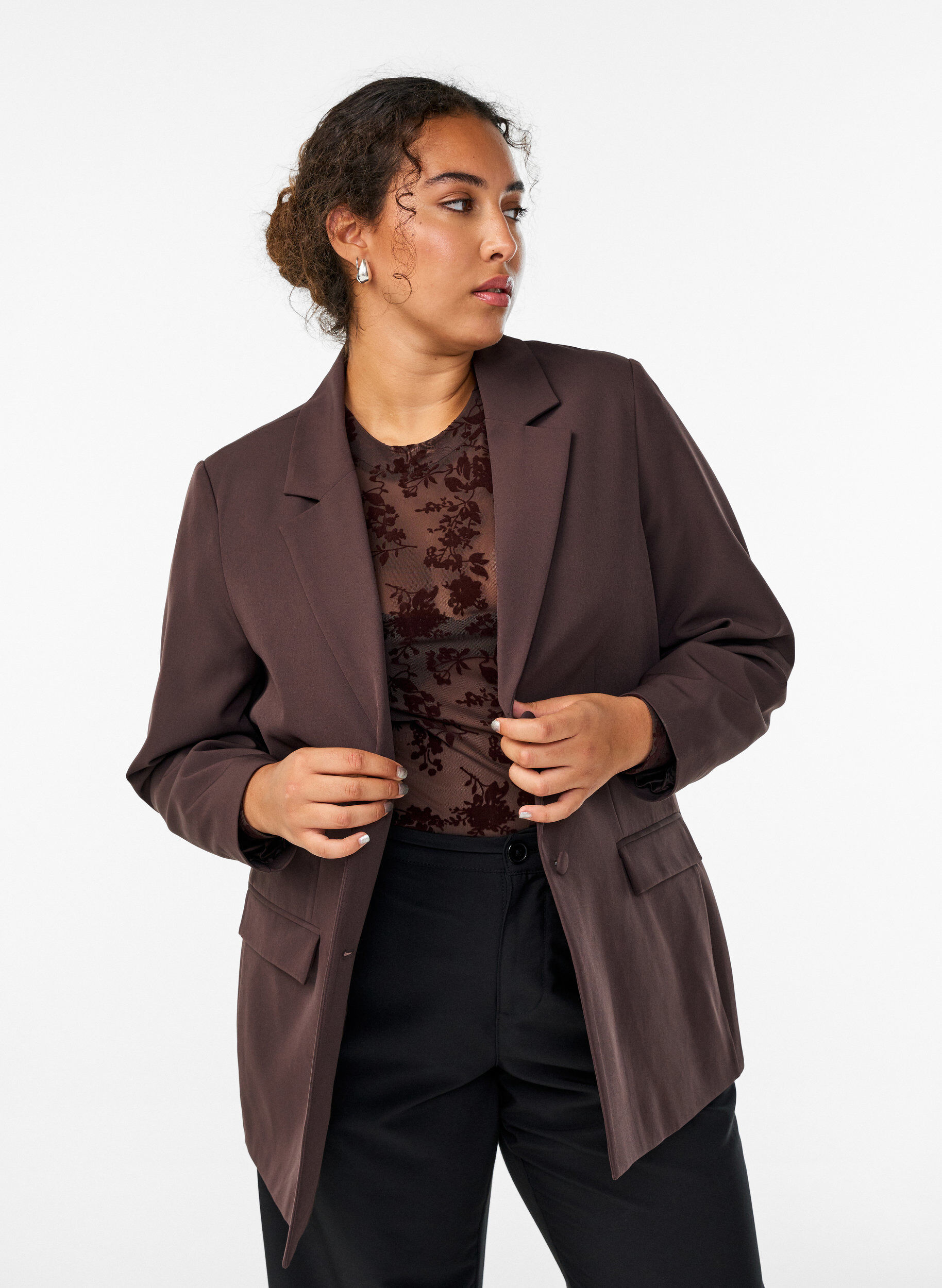 ZizziKlasyczny blezer zapinany na guziki, Brązowy, Model image number 3