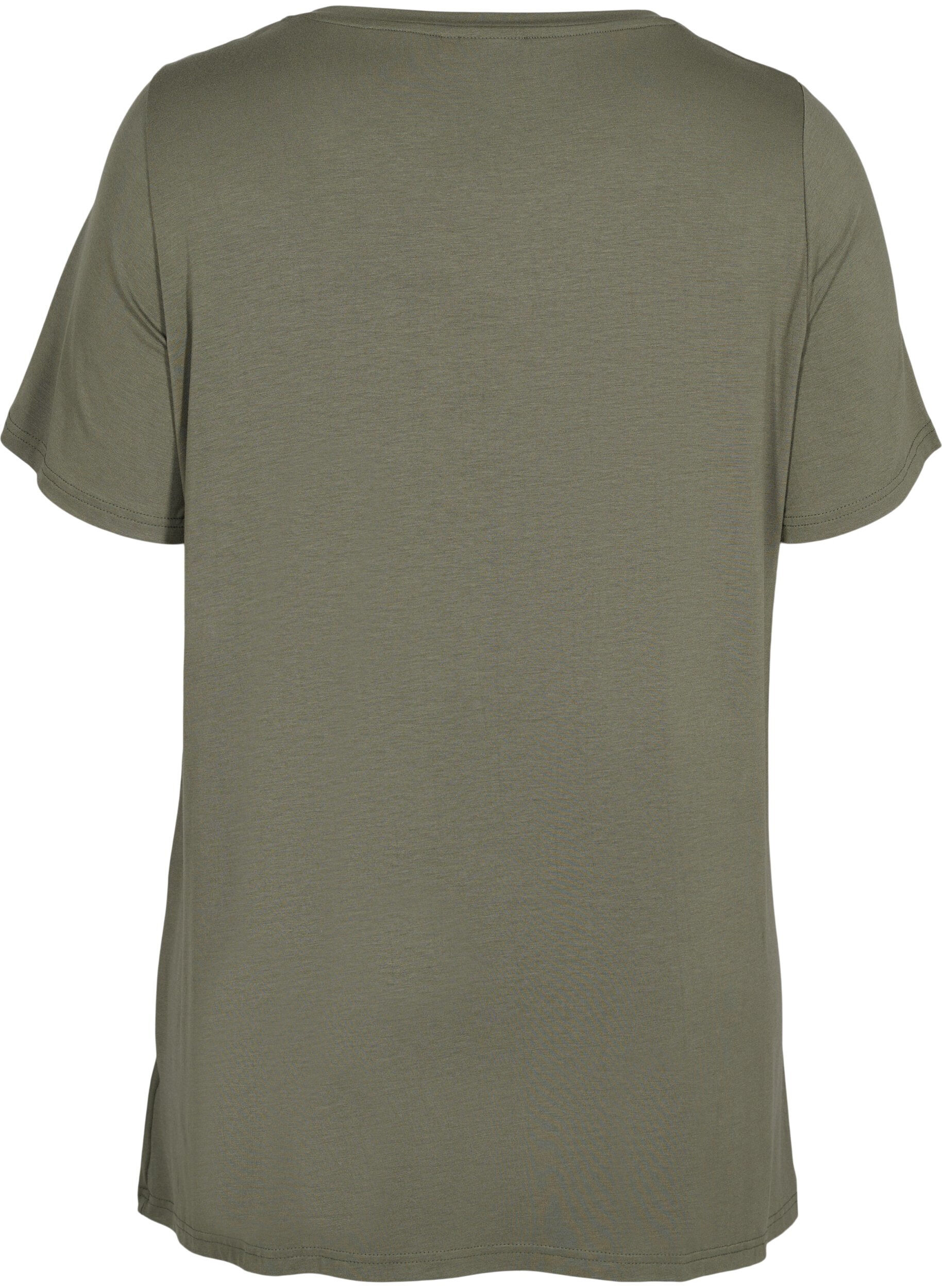 Zizzi Short-sleeved viscose tunic with snow details, Dusty Olive, Packshot image number 1