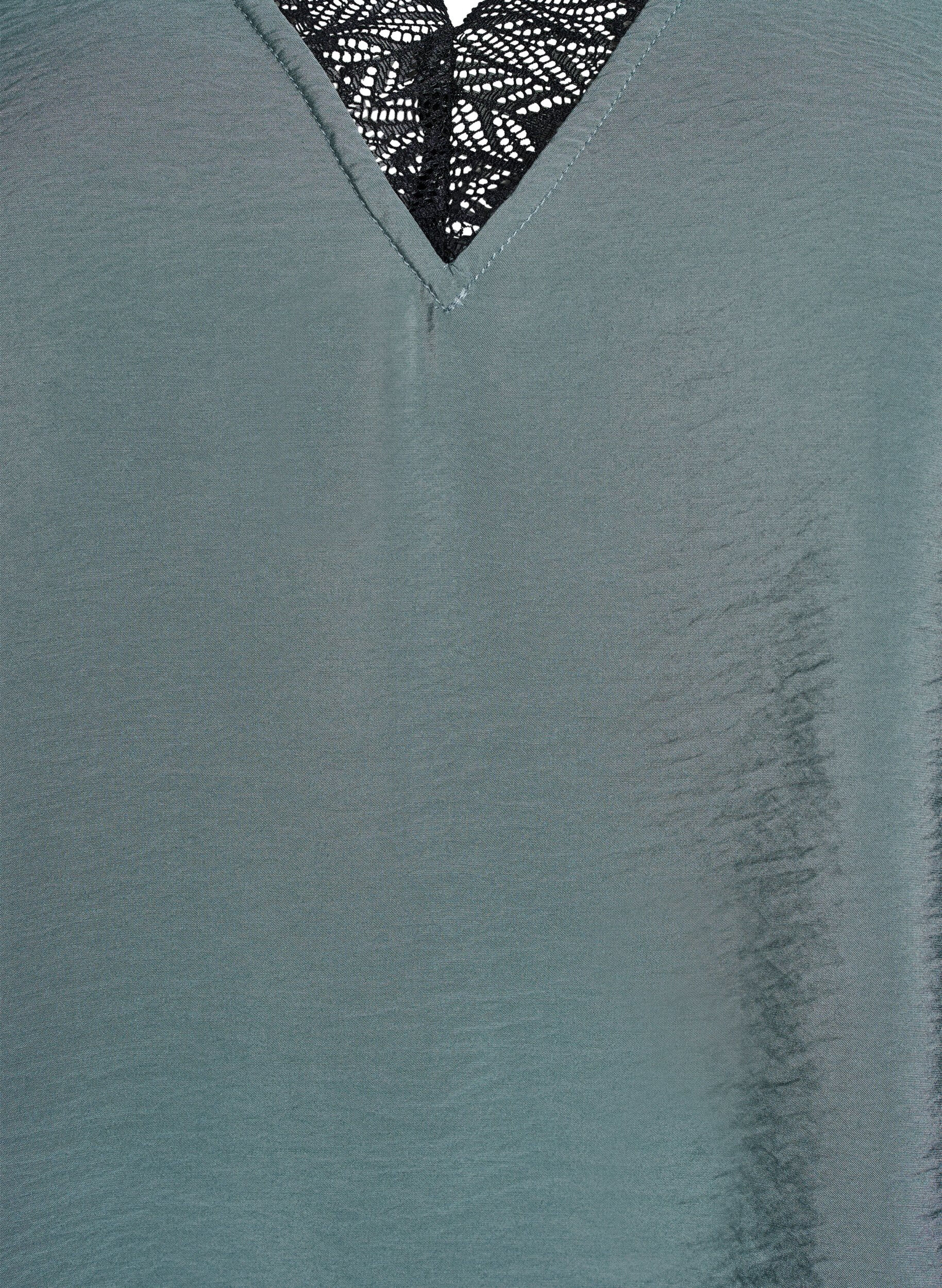 Zizzi Bluzka z wiskozy z kr&oacute;tkim rekawem i koronkowym wykonczeniem, Zielony, Packshot image number 2