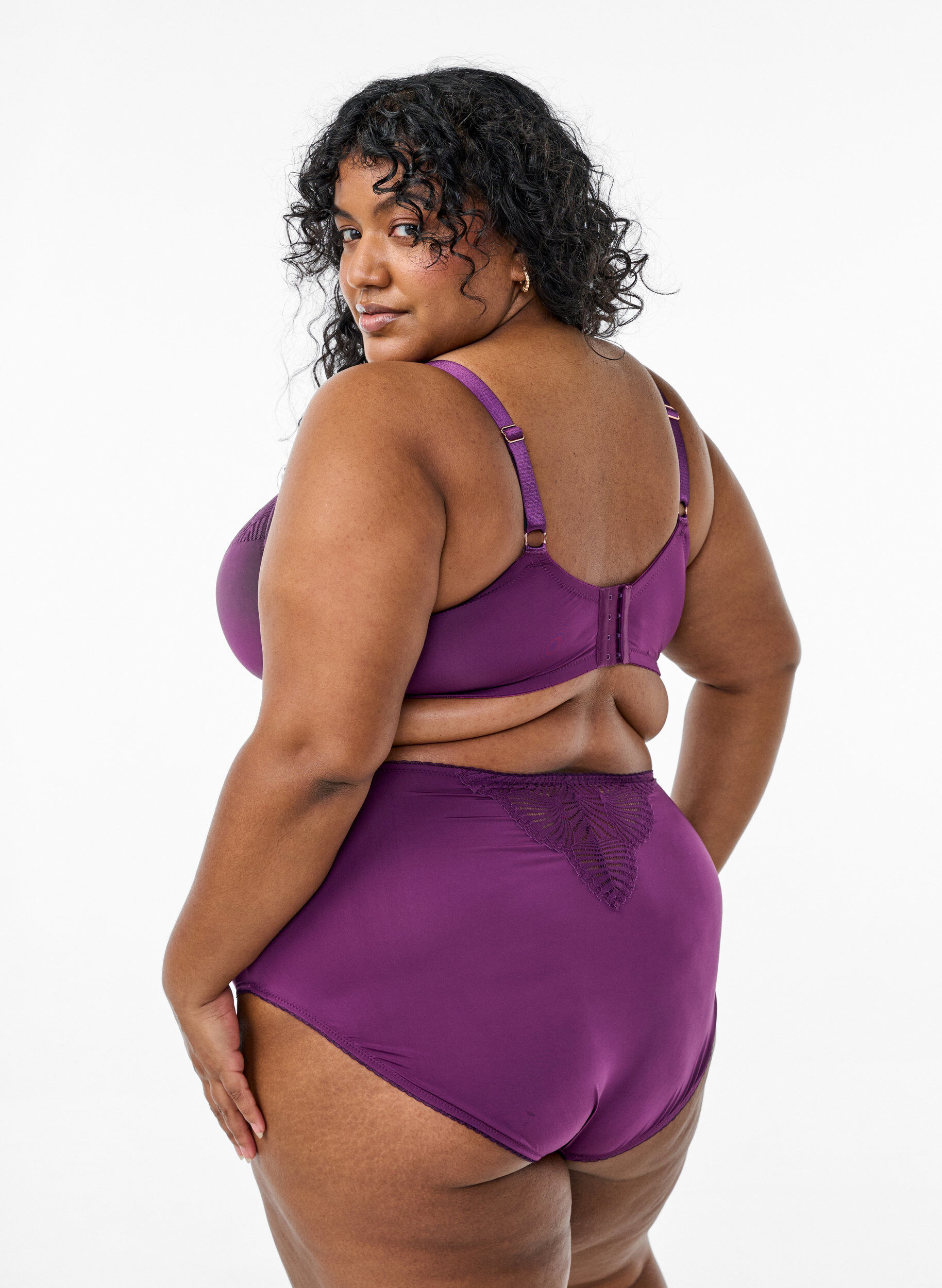 Zizzi Figi z mikrofibry z koronkowymi detalami, Ciemnobordowy, Model image number 1