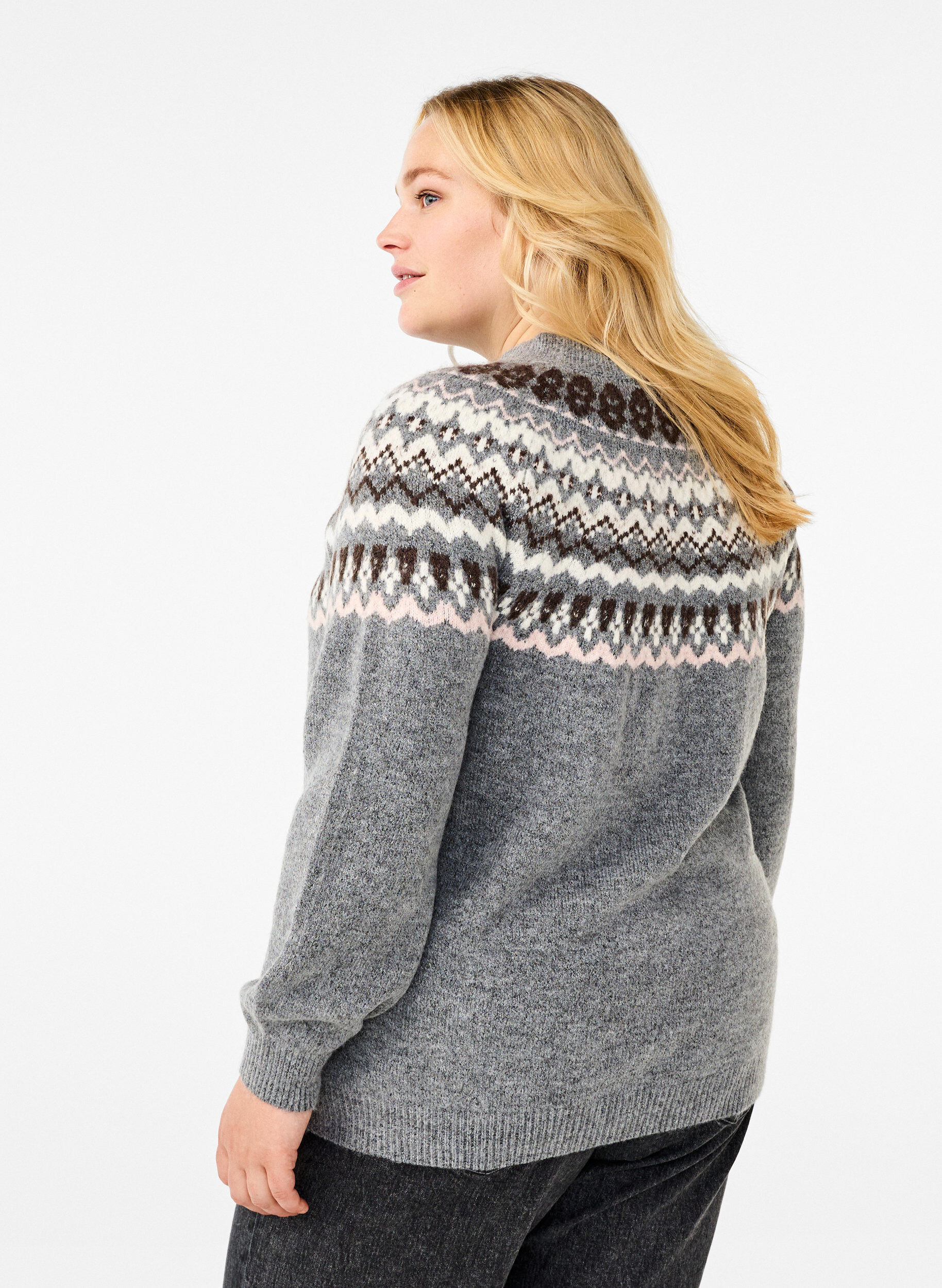 Zizzi Dzianinowy, wzorzysty sweter z dlugimi rekawami, Medium Grey Comb, Model image number 1