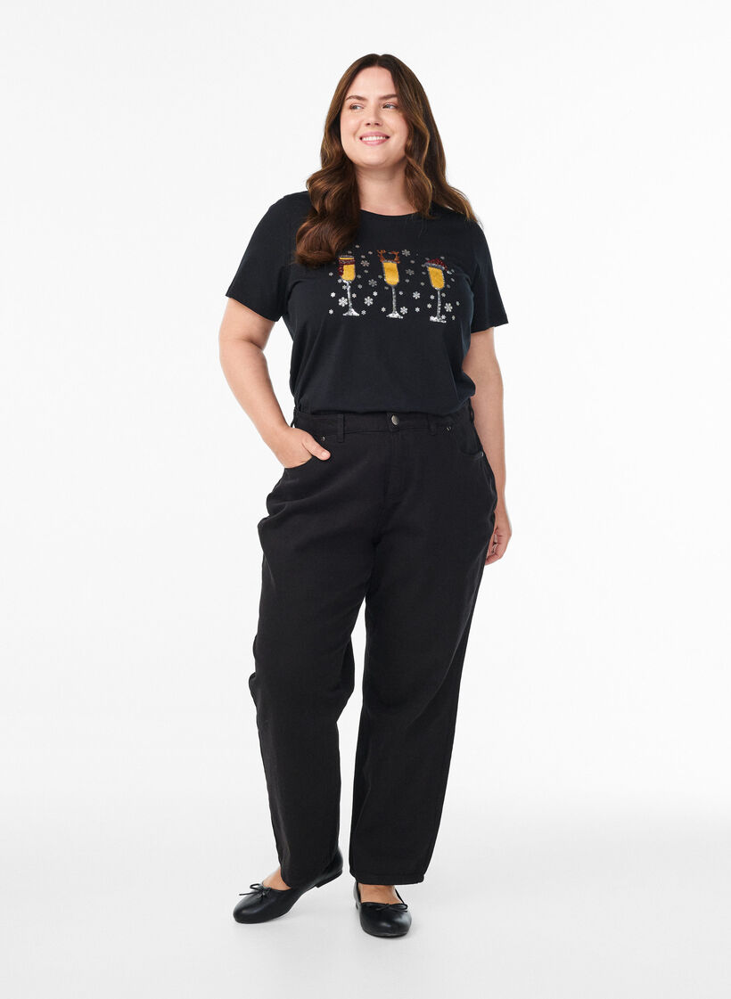 Koszulka swiateczna z bawelny organicznej, Czarne, Model image number 1