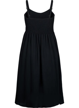 Jednokolorowa marszczona wiskozowa sukienka na ramiaczkach, Black, Packshot image number 1