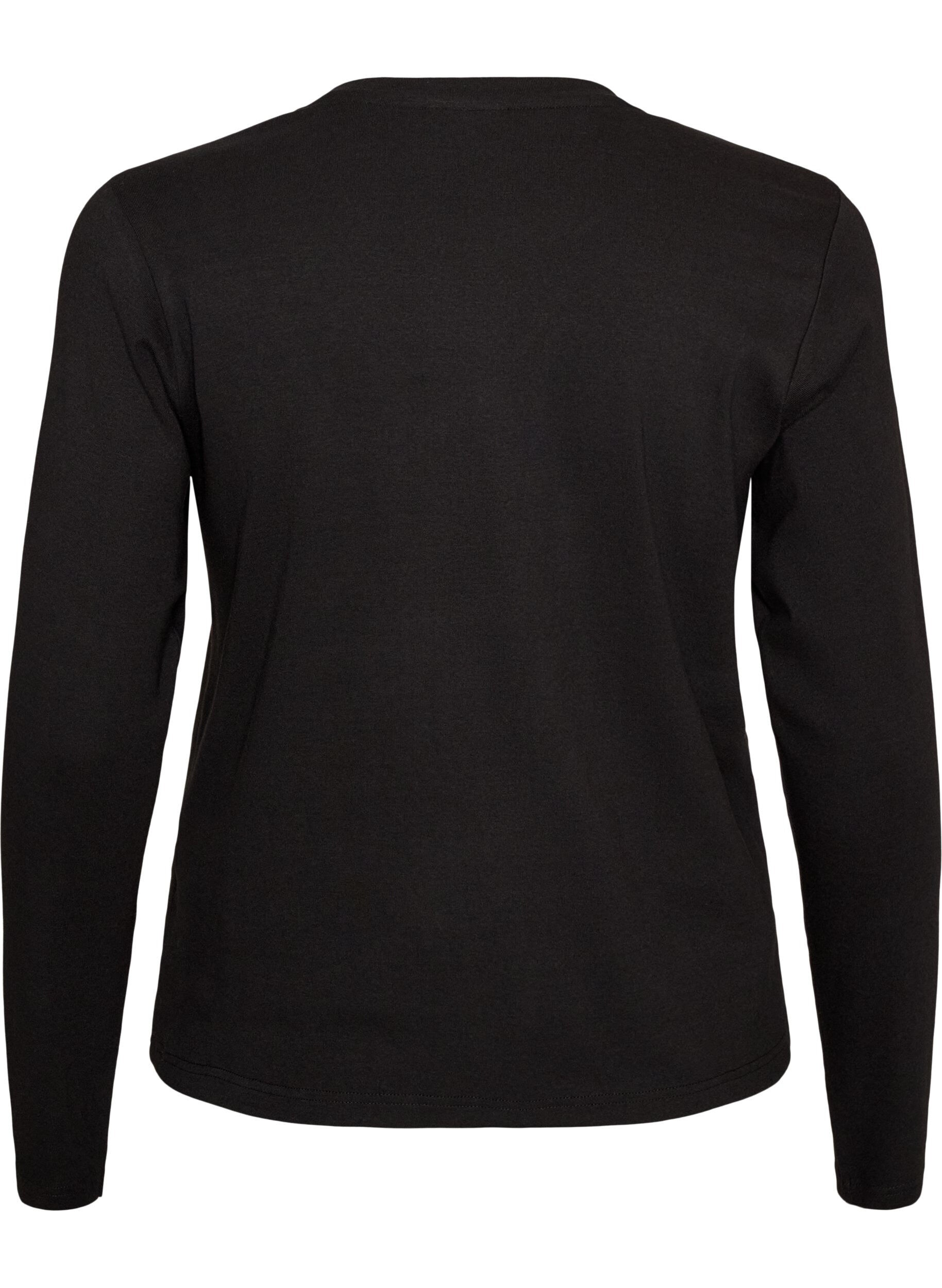 ZizziBasicowy T-shirt z dlugim rekawem i okraglym dekoltem, Czarne, Packshot image number 1