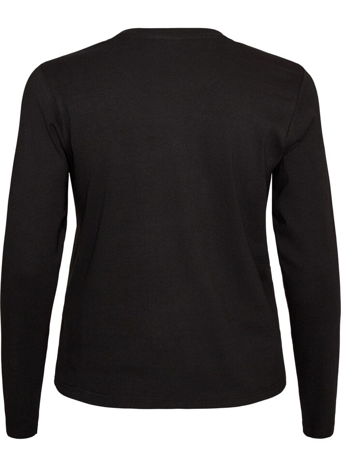 Basicowy T-shirt z dlugim rekawem i okraglym dekoltem, Czarne, Packshot image number 1