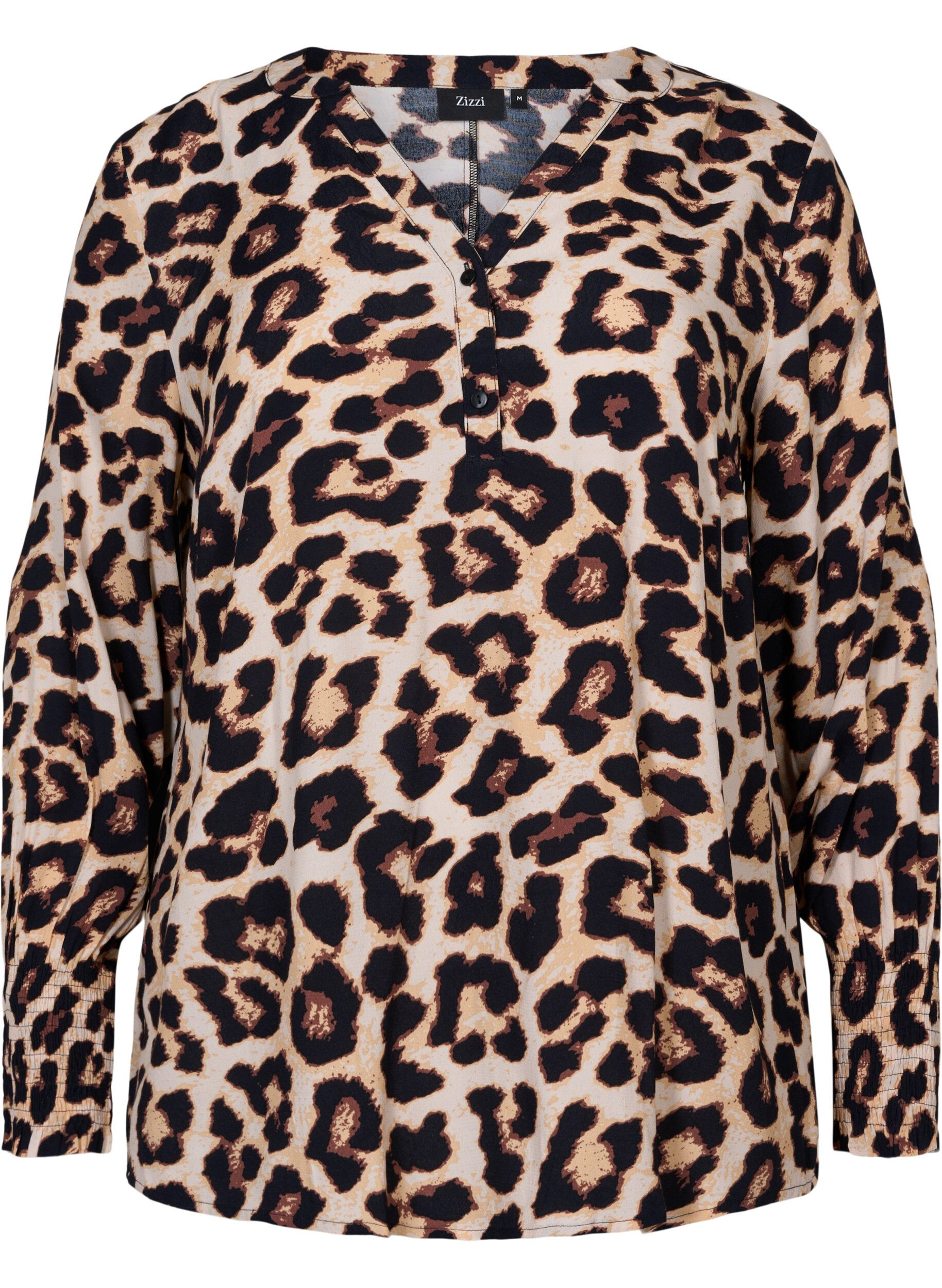 Zizzi Drukowany wiskozowy top z marszczeniem, Leo AOP, Packshot image number 0