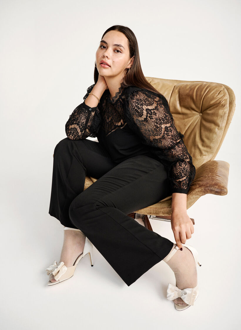 Sukienka z dlugim rekawem i koronka, Black, Image image number 0