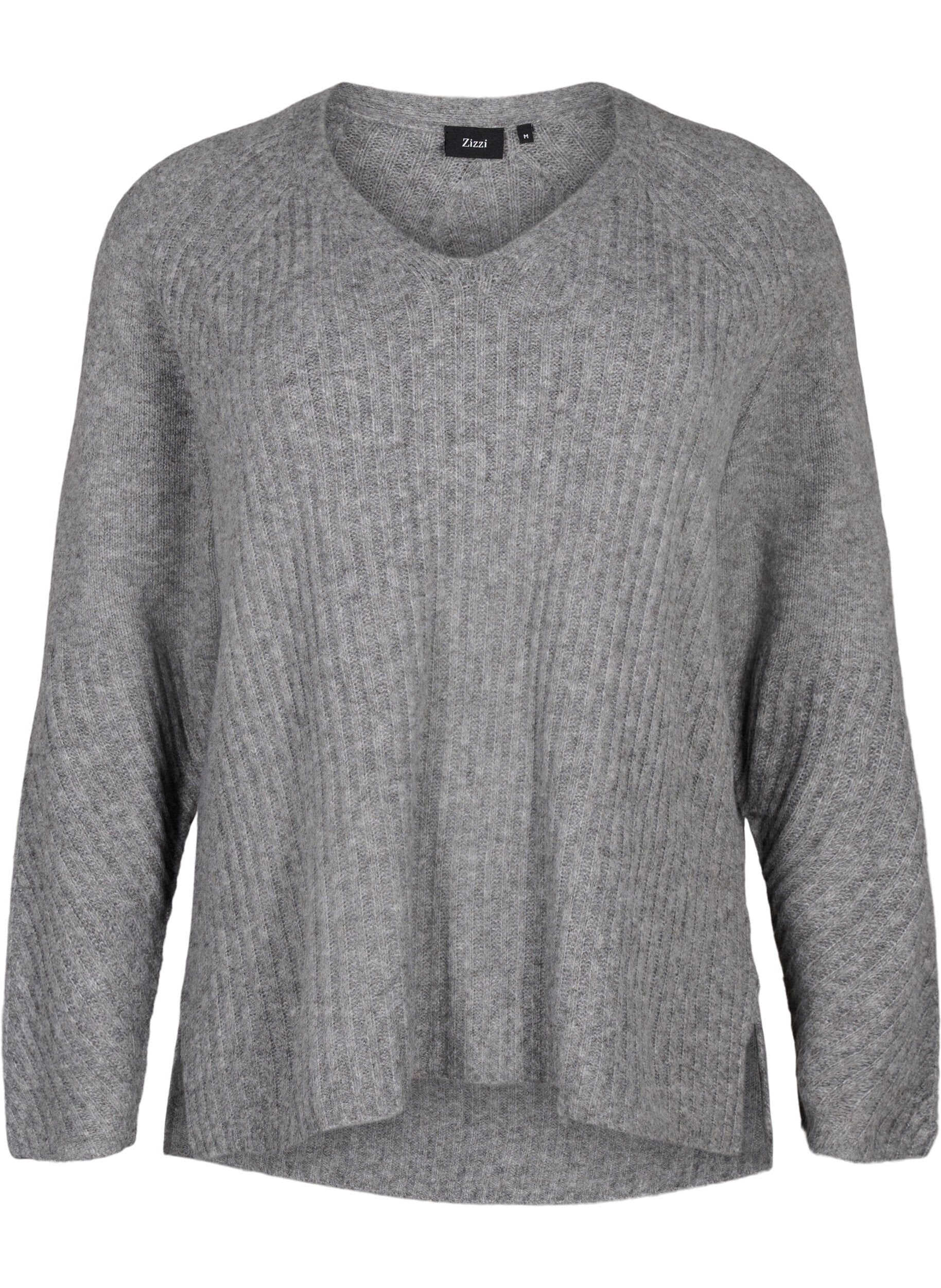 Zizzi Dzianinowy sweter z rozcieciem, Light Grey Melange, Packshot image number 0