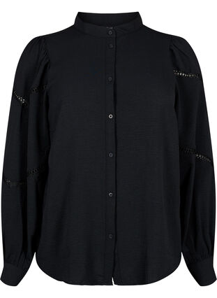 Bluzka koszulowa z szydelkowymi detalami, Black, Packshot image number 0