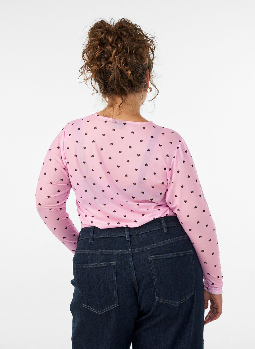 Bluzka siatkowa z nadrukiem, R&oacute;żowy, Model image number 2