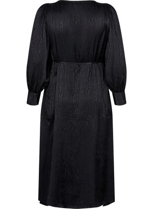 Wiskozowa sukienka z dlugim rekawem i nadrukiem w tym samym kolorze, Black, Packshot image number 1