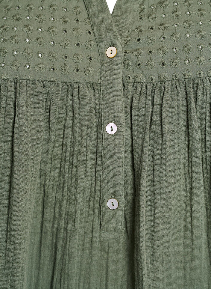 Tunika z bawelnianej, muslinowej tkaniny z haftem angielskim, Zielony, Packshot image number 2