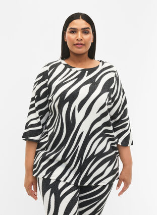 Bluzka z rekawem 3/4 i motywem zebry, White Zebra, Model image number 0