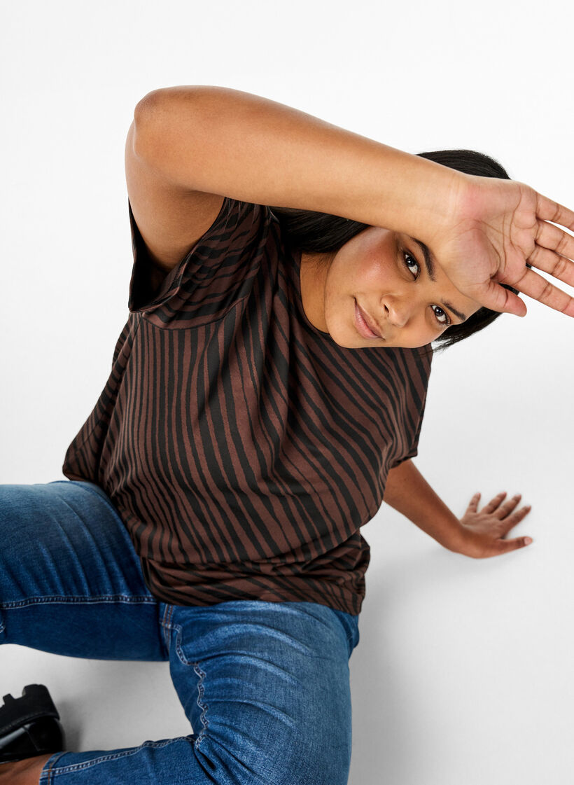  Wzorzysta bluzka oversize, Brązowy, Image image number 0