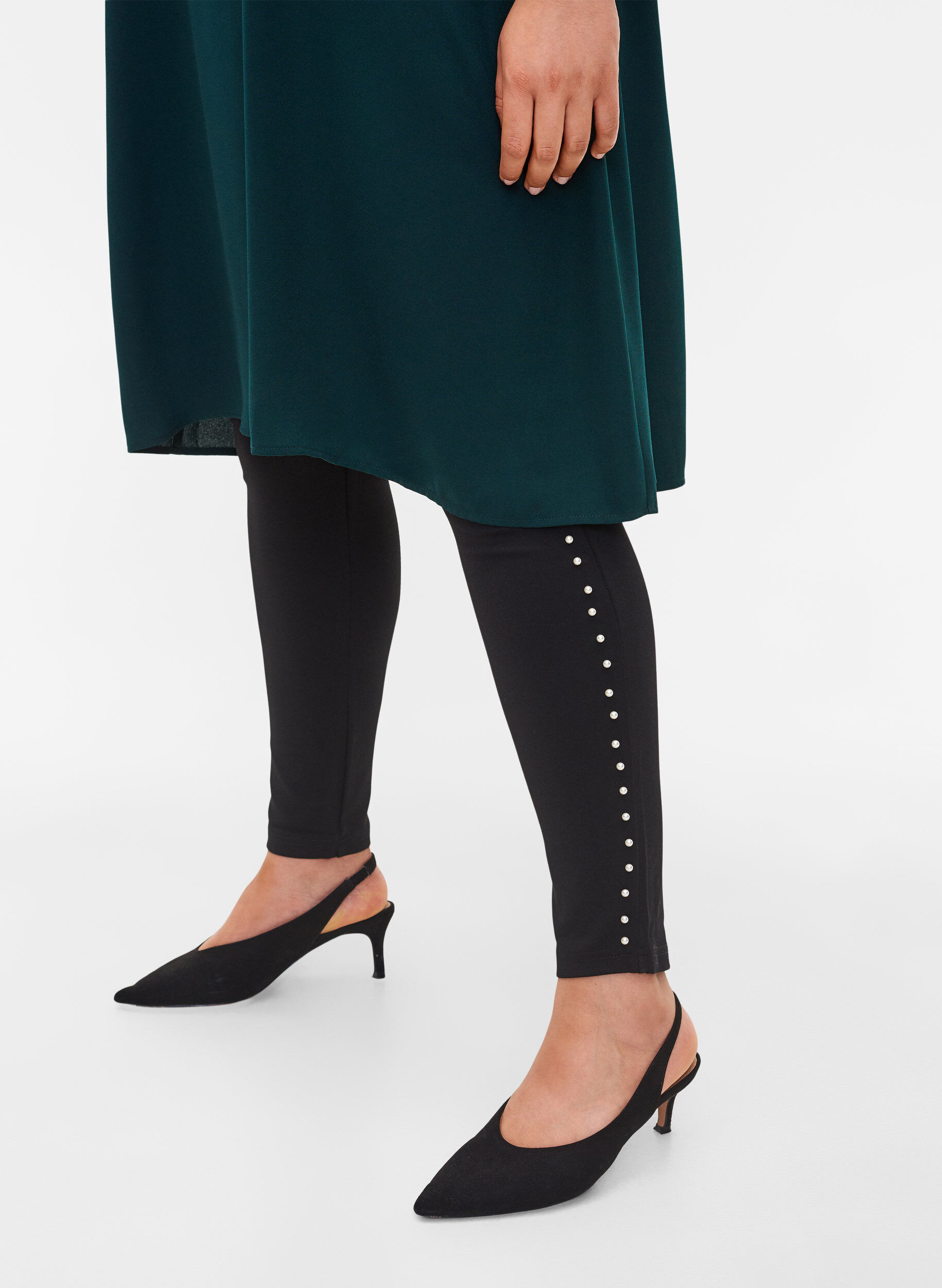 Zizzi Leggings with pearls, Black, Model image number 0