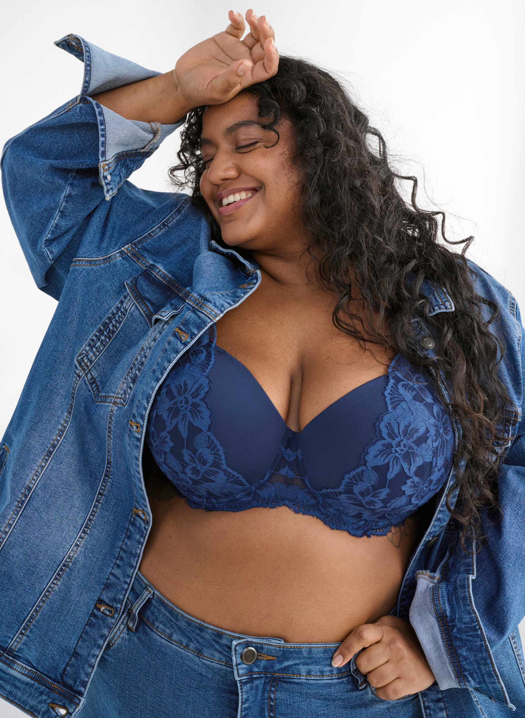 Zizzi Koronkowy biustonosz z profilowanymi miseczkami, Niebieskie, Image image number 0