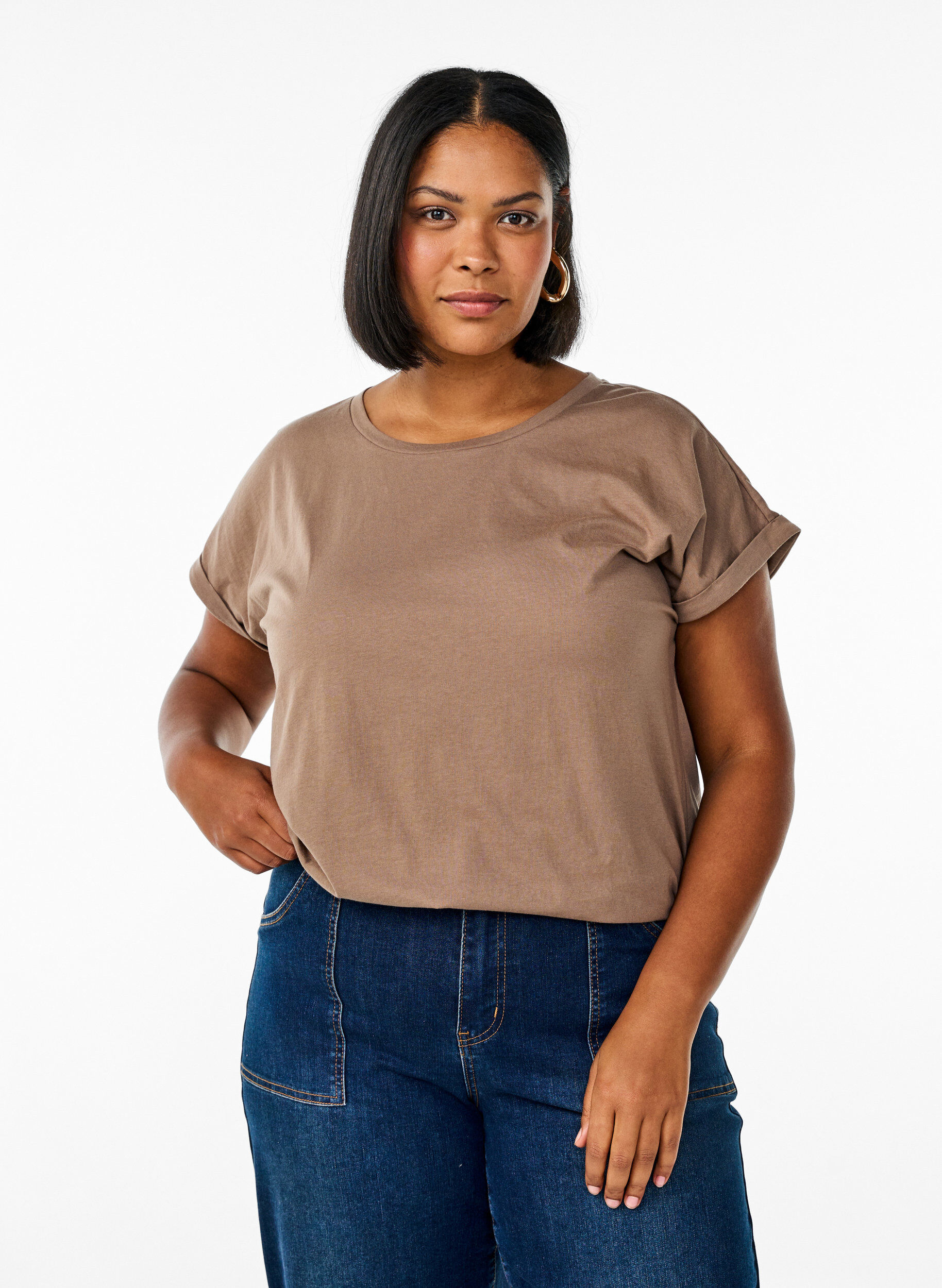 ZizziT-shirt z kr&oacute;tkim rekawem z mieszanki bawelny, Brązowy, Model image number 0