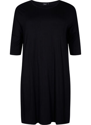 Dzersejowa sukienka z wiskozy z rekawem 3/4, Black, Packshot image number 0