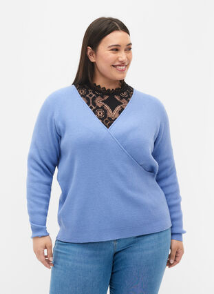 Dzianinowy sweter z koperta, Lavender Lustre, Model image number 0