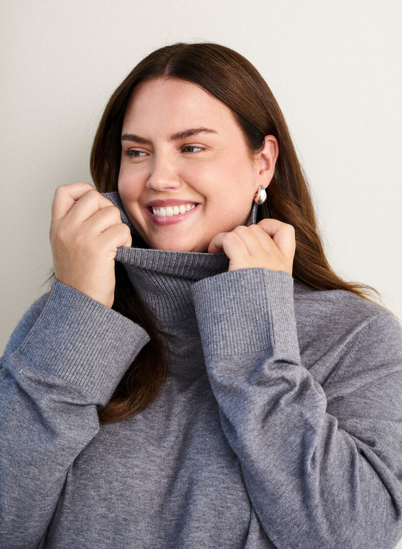 Dzianinowa bluzka z golfem i guzikami po bokach, Szary, Image image number 0