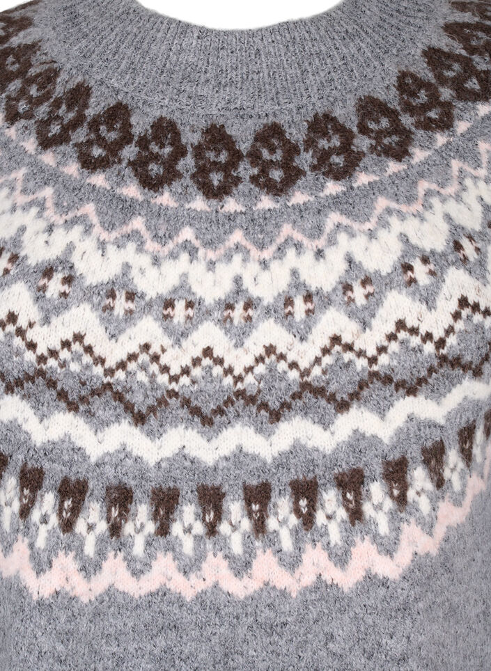 Dzianinowa sukienka z zakardowym wzorem i dlugimi rekawami, Medium Grey Comb, Packshot image number 2