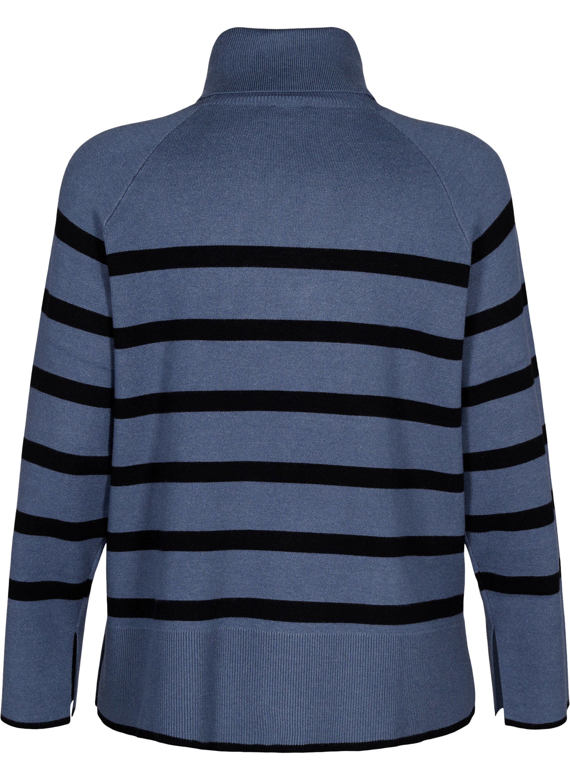 Zizzi Dzianinowy sweter w paski z golfem, B.Sea w.BlackStripes, Packshot image number 1