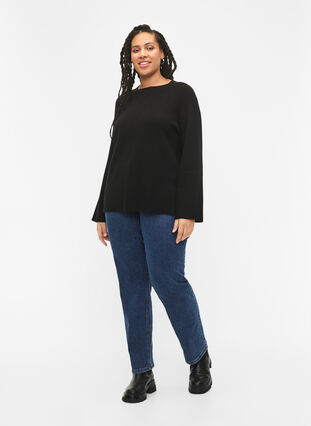 Sweter z mieszanki wiskozy z rozcieciem z boku, Black, Model image number 2
