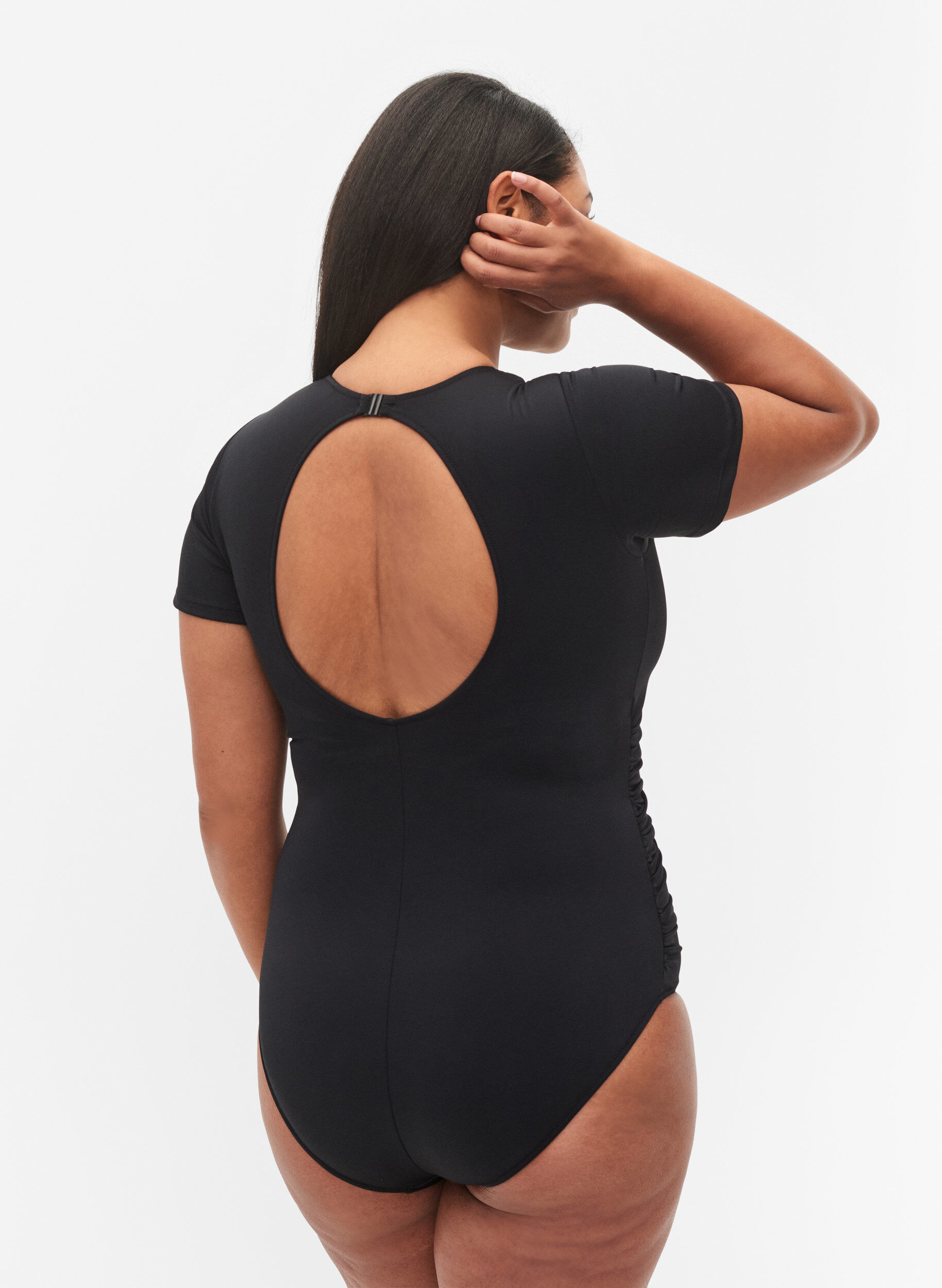 Zizzi Swimsuit with short sleeves, Black, Model image number 1