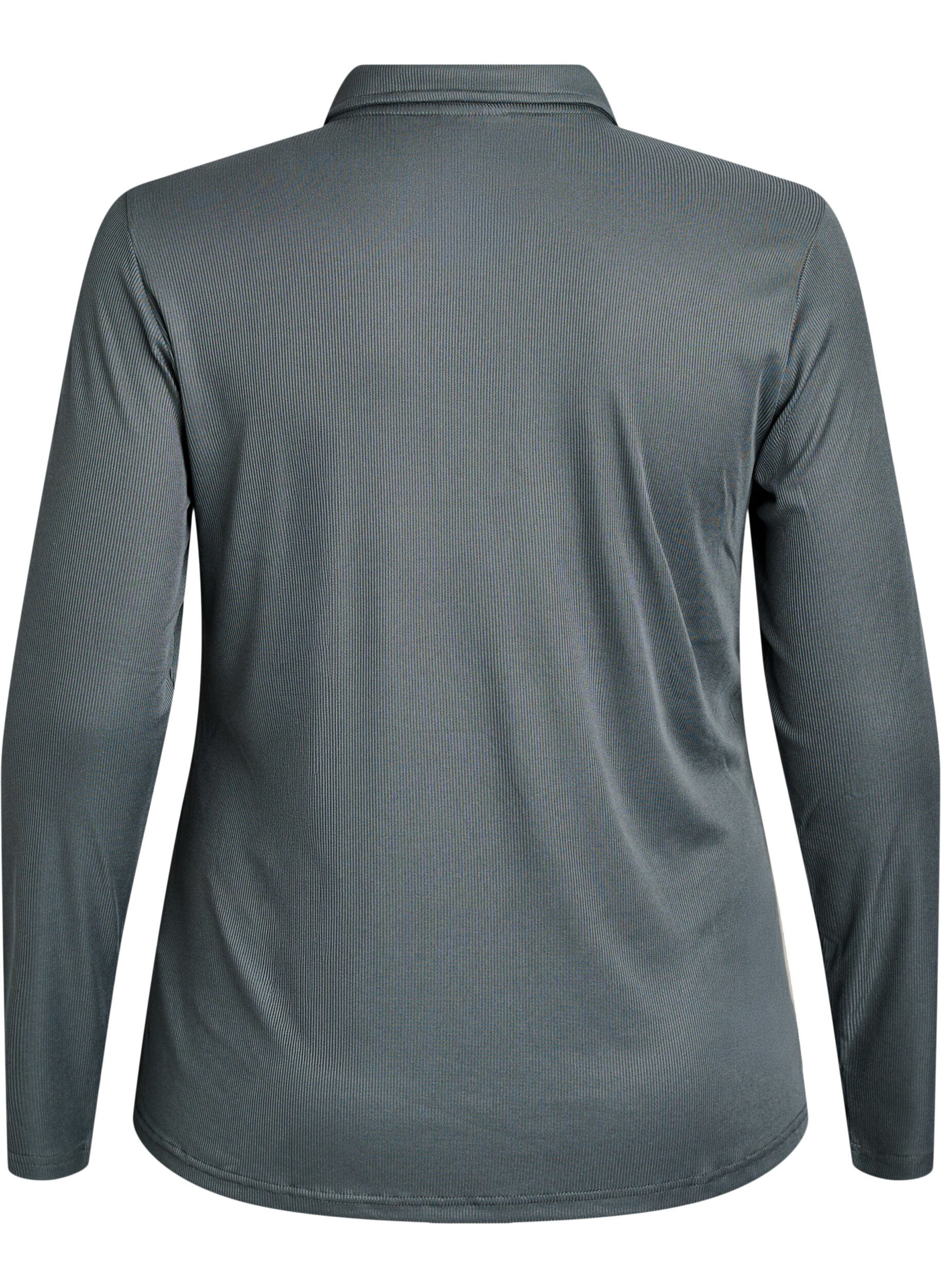 Zizzi Koszula polo z miekkiej, prazkowanej dzianiny z dlugim rekawem, Zielony, Packshot image number 1