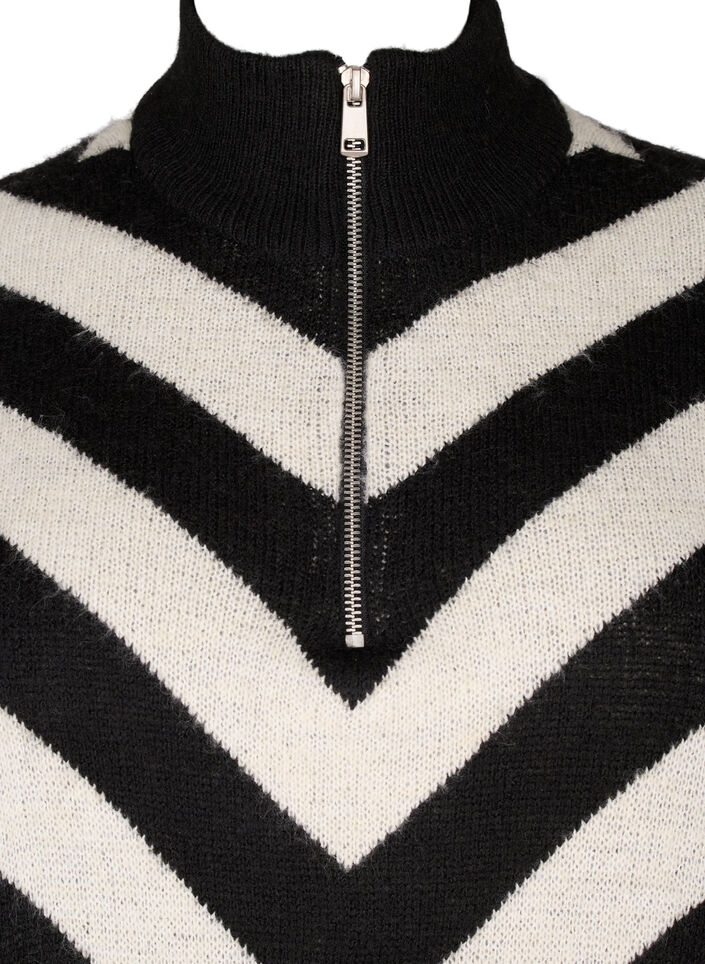 Dzianinowy sweter z golfem i suwakiem, Black Birch Stripe, Packshot image number 2