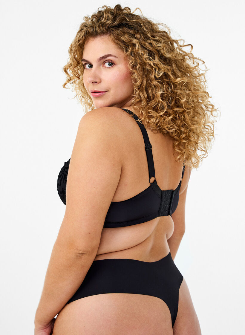 Formowany biustonosz z aksamitnym wzorem, Czarne, Model image number 2