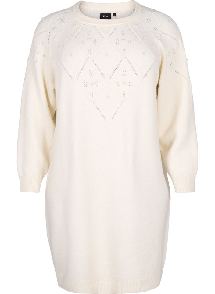 Dzianinowa sukienka z wzorem i koralikami, Birch Mel., Packshot image number 0