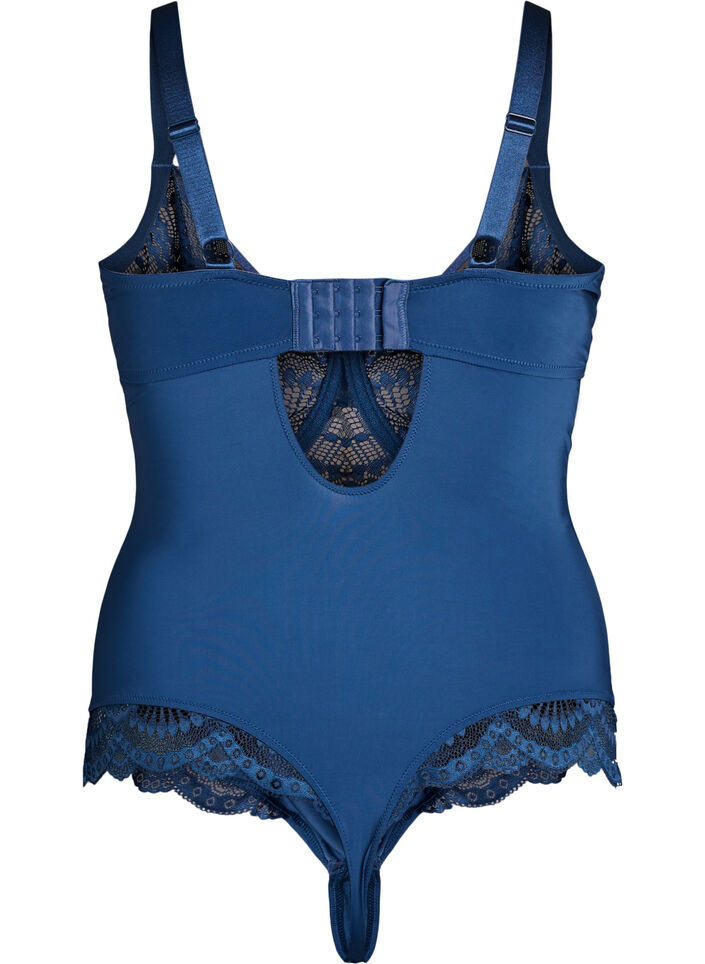 Koronkowe body z fiszbinami i ozdobnymi paseczkami, Niebieskie, Packshot image number 1