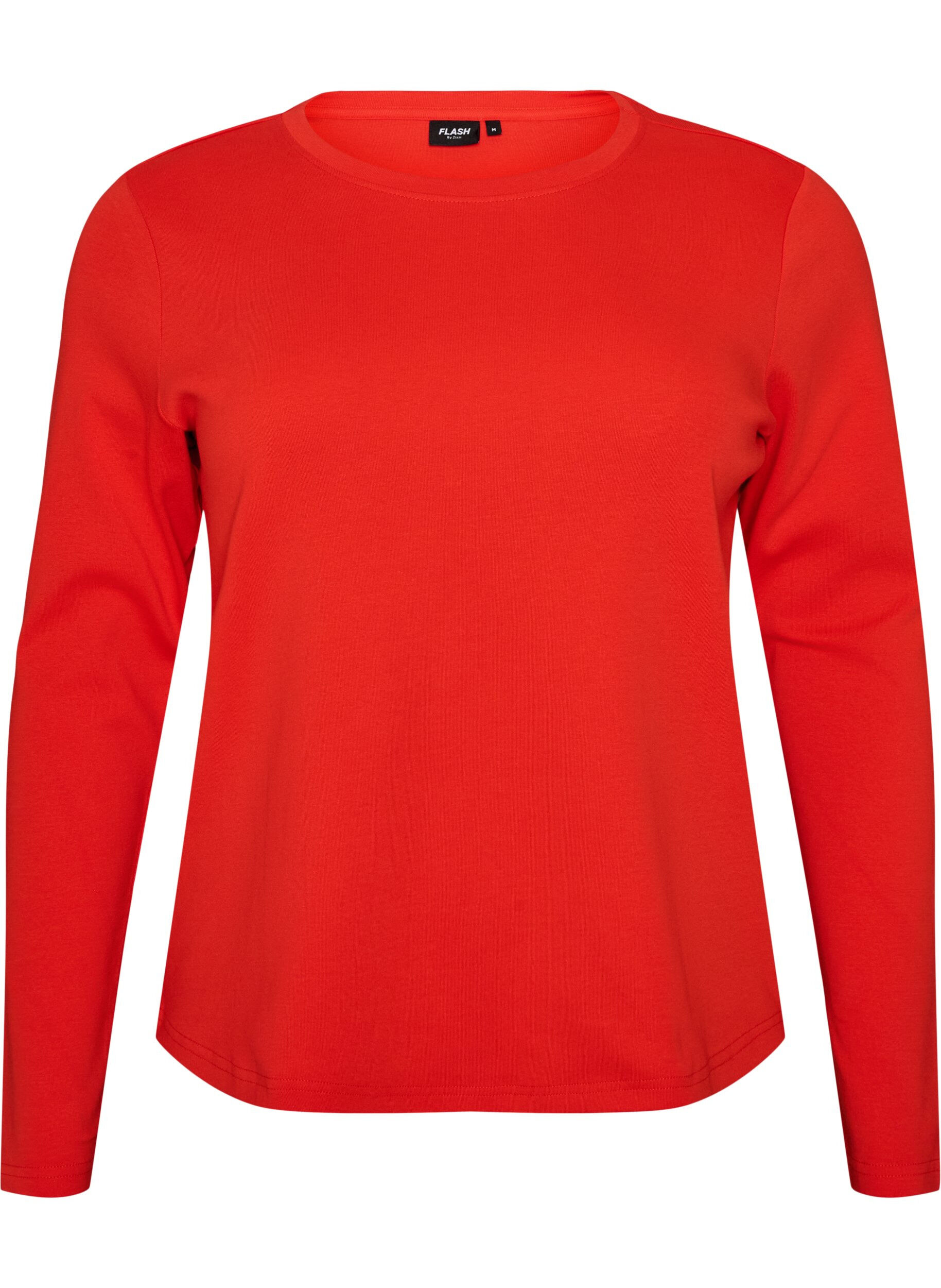 ZizziBasicowy T-shirt z dlugim rekawem i okraglym dekoltem, Czerwony, Packshot image number 0
