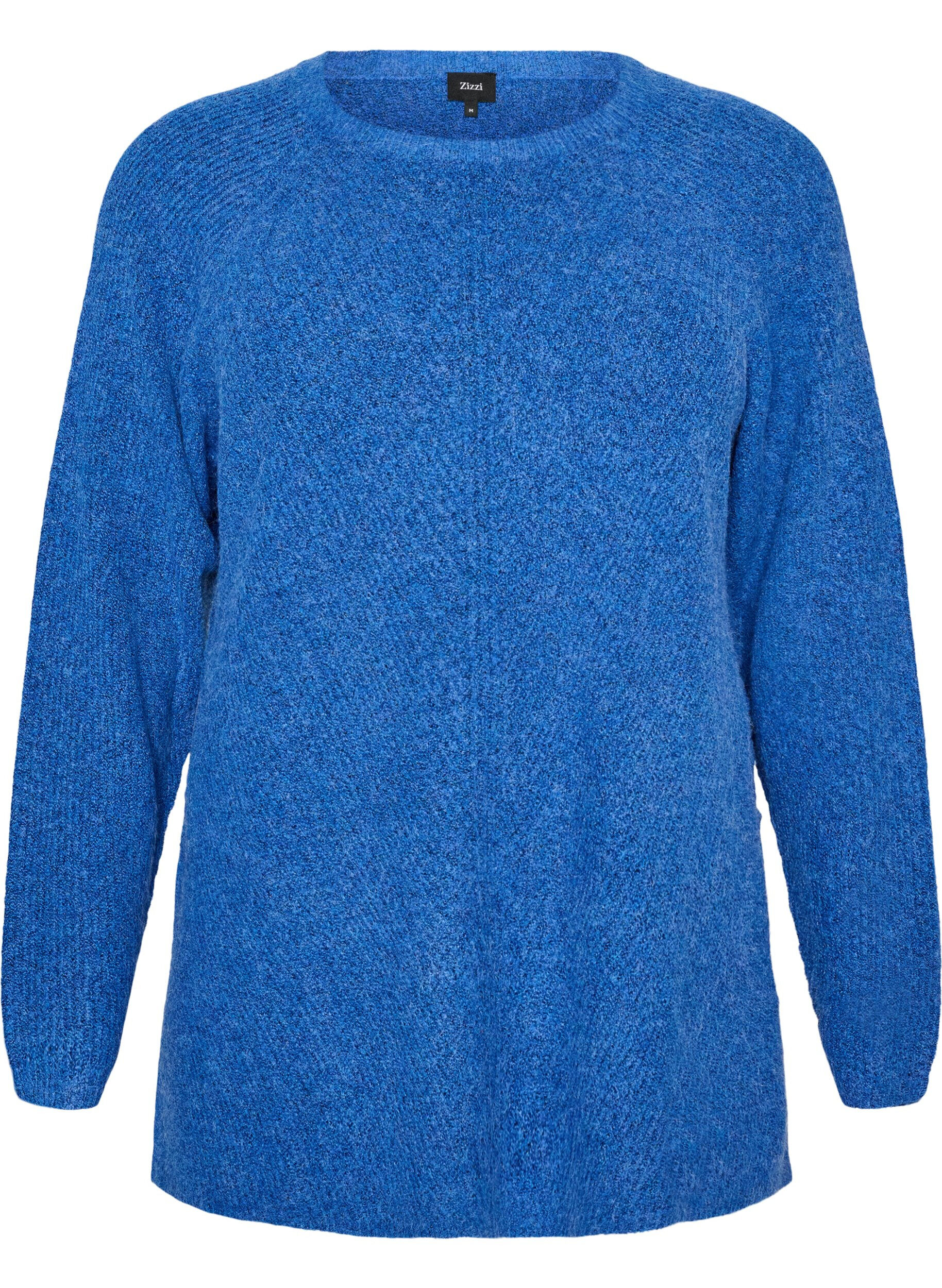 ZizziDzianinowy sweter ze skosnym wzorem i raglanowymi rekawami, Niebieskie, Packshot image number 0