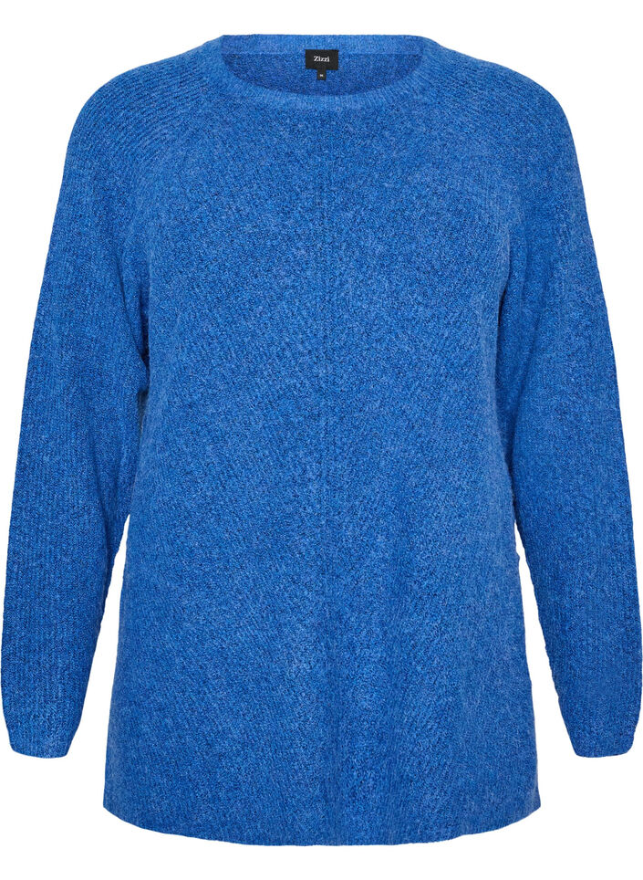 Dzianinowy sweter ze skosnym wzorem i raglanowymi rekawami, Niebieskie, Packshot image number 0