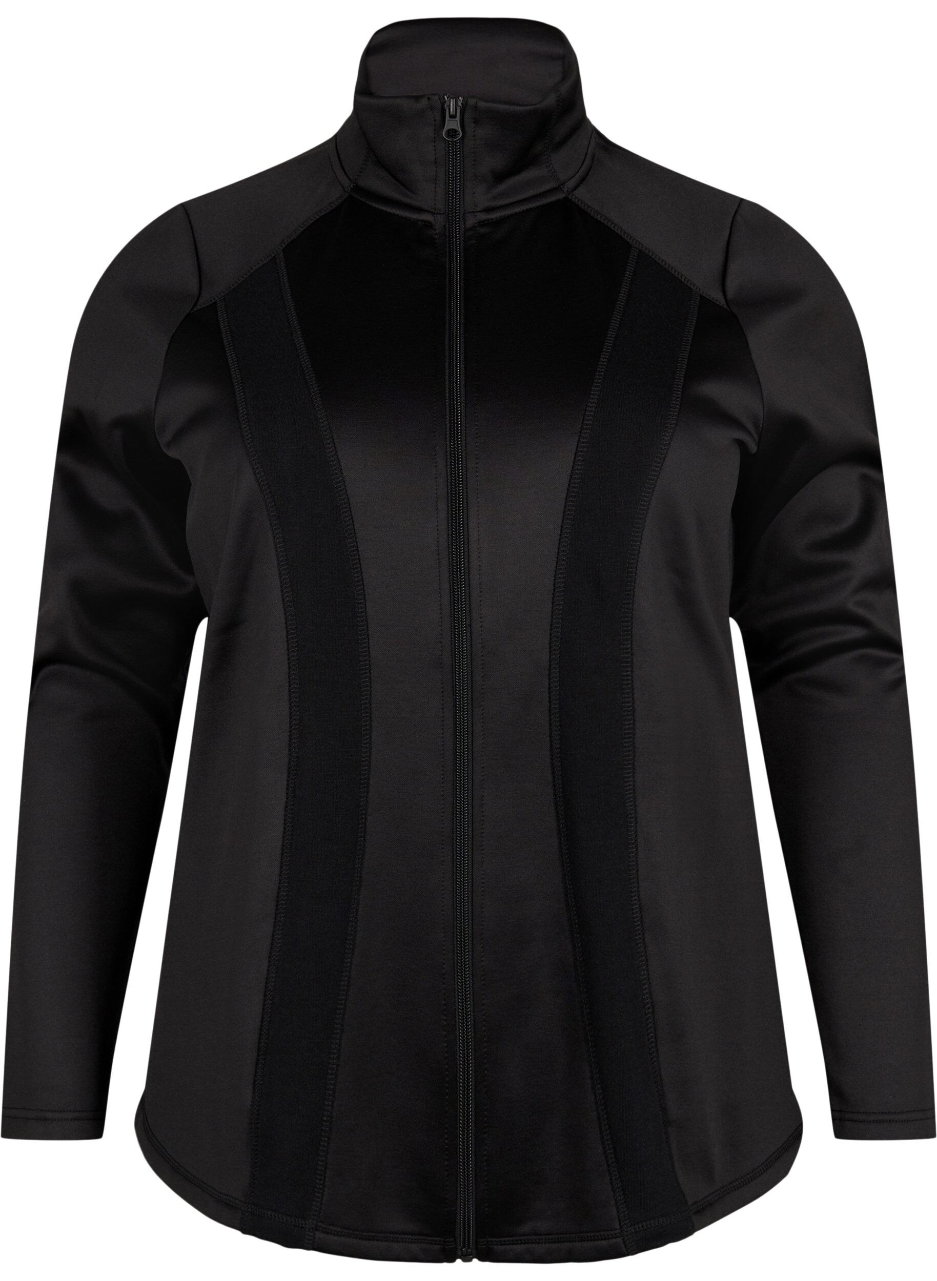 Zizzi Sportowy kardigan z suwakiem i golfem, Black, Packshot image number 0