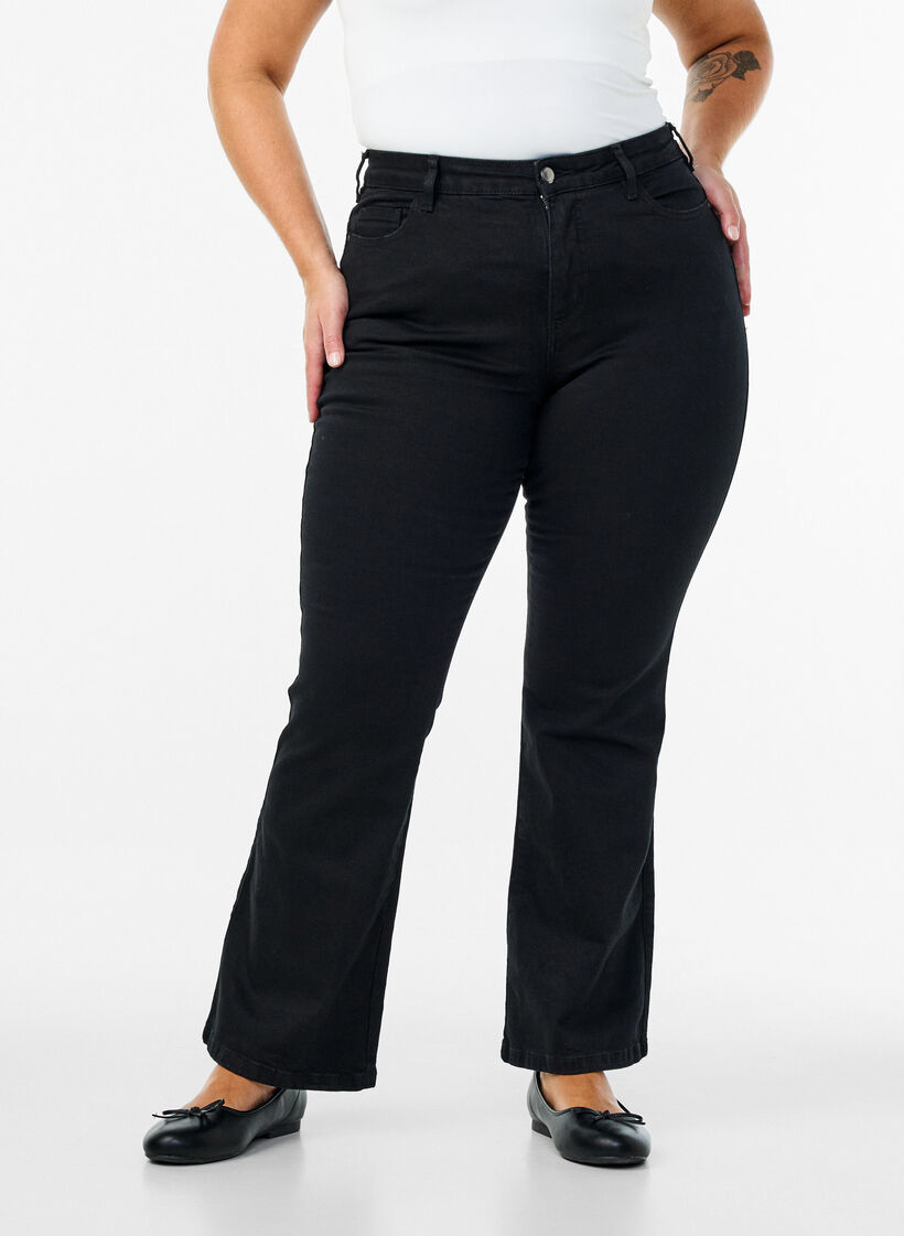  Jeansy typu bootcut Ellen z wysoka talia, Czarne, Model image number 2