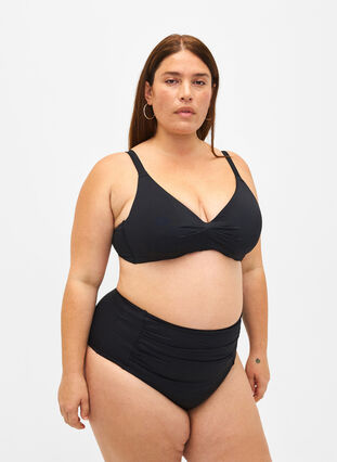 Biustonosz bikini z fiszbinami i marszczeniami, Black, Model image number 2