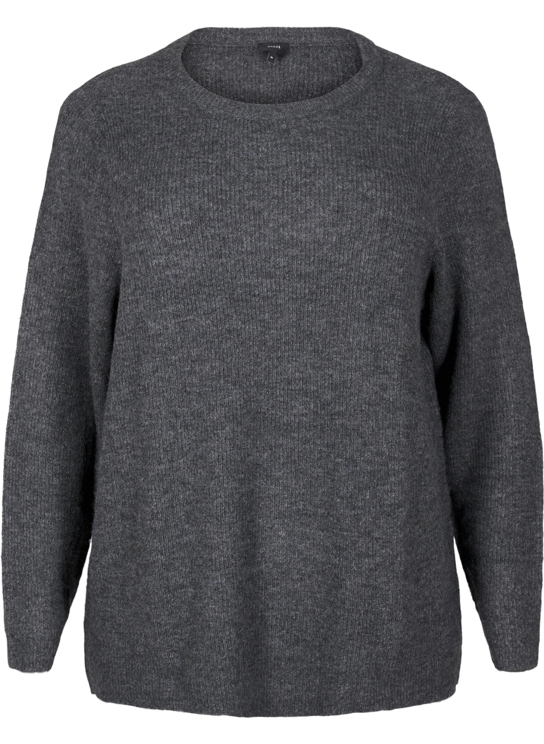 Zizzi Melanzowy sweter z okraglym dekoltem, Dark Grey Black Mel., Packshot image number 0