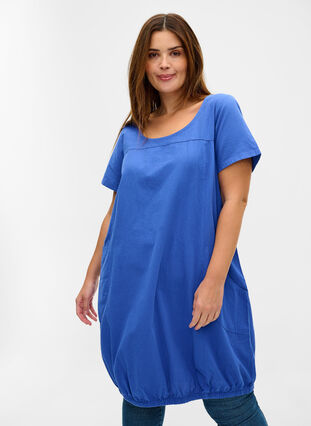 Bawelniana sukienka z krótkim rekawem, Dazzling Blue, Model image number 0